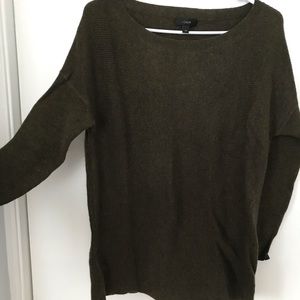 J crew dark green knit sweater scoop neck XS